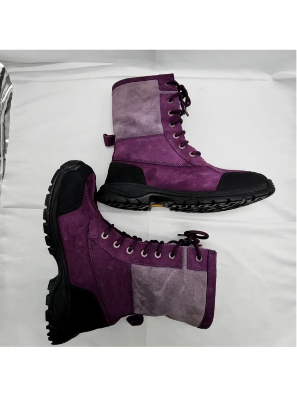 UGG Snow Boots Womens Size 8 Shoes Purple Leather Lace Up Waterproof Vibram
